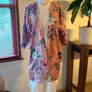 Katherine Bishop Vintage Floral Robe Slip Kimono Women's Size Medium Gown